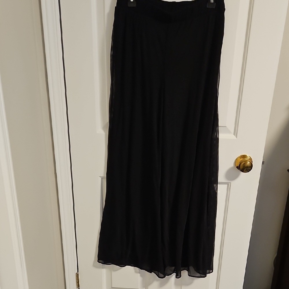 💗Nina Leonard Elegant Black Lined Wide Leg Mesh Pants NWOT